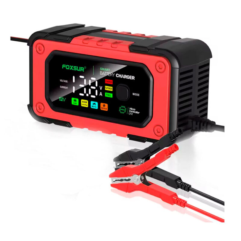 Cargador_de_baterias_foxsur_12v_7a_smart_rojo Cargador de baterías inteligente para automoción 12v. 7A